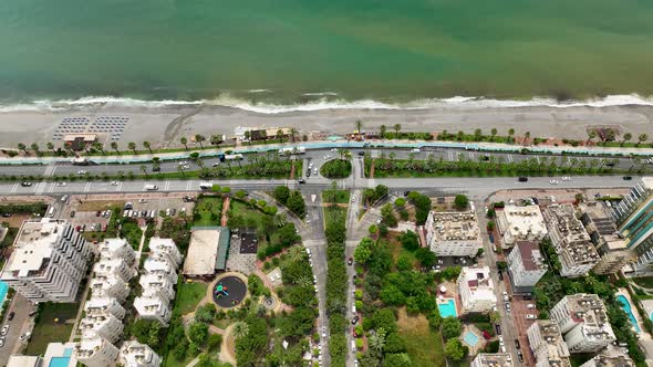 Colorful Panorama over the city Aerial View 4 K Alanya Turkey