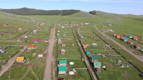 Aerial View of Little Town Landscape of Colorful Houses in Mongolia