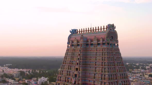 South India "Gopuram" at Srirangam Trichi, India, 4k aerial 