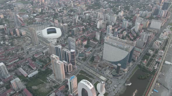 Aerial shot of Dinamo Batumi Stadium near Heroes Square against cityscape