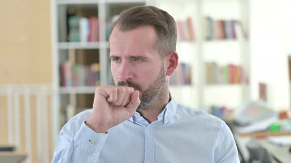 Portrait of Sick Young Man Coughing, Allergy