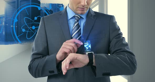 Businessman using smartwatch