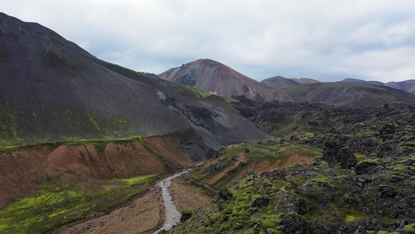 Unique landscapes of Iceland's nature. Landmannalaugar. Aerial view.