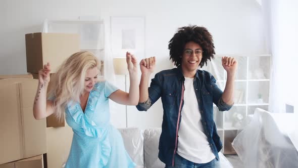 Moving Day Home Relocation Multiracial Couple Flat