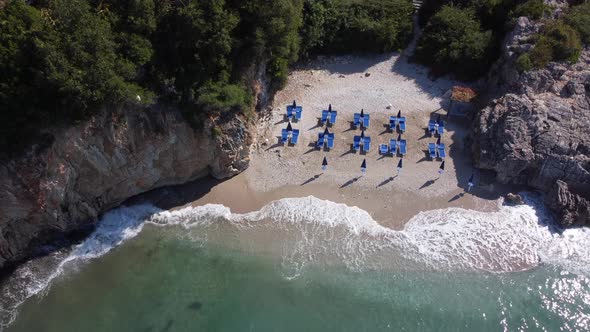 Idyllic Tropical Coastline Aerial View Paradise Beach in Albania Vacations Holiday Concept