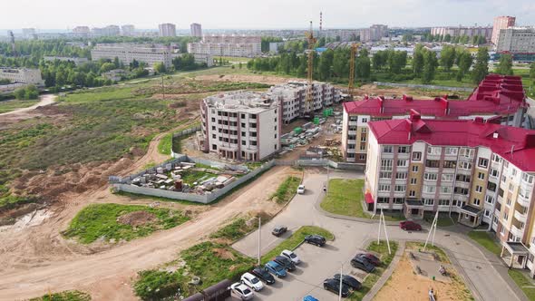 Aerial View of the Building of a Modern House a New Building in the Suburbs