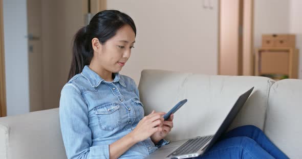 Woman work on computer at home