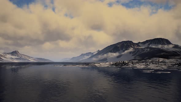 Mountains Covered with Ice in Antarctic Landscape alt
