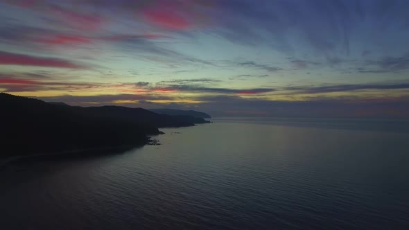 View From a Drone on the Coast of Triozerie Bay at Sunrise