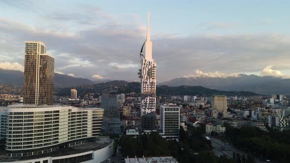 Aerial hyperlapse of modern buildings in downtown of Batumi. Georgia 2020