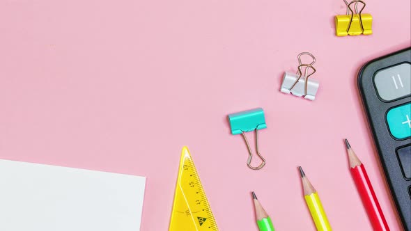 School Supplies on a Pink Background