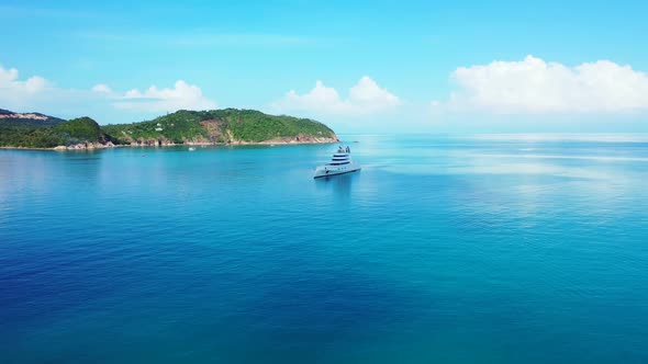 Aerial view sky of marine lagoon beach voyage by transparent sea with white sandy background of a da