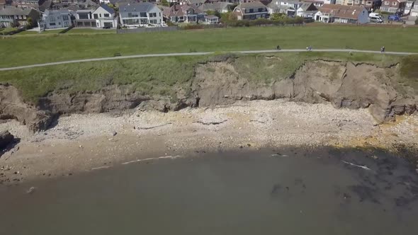 Aerial birds eye view drone view of Whitburn Beach, Sunderland, North East England, UK.