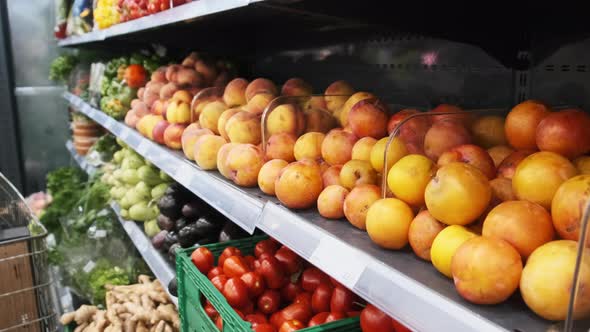 Fresh Fruits and Vegetables on Supermarket Shelves