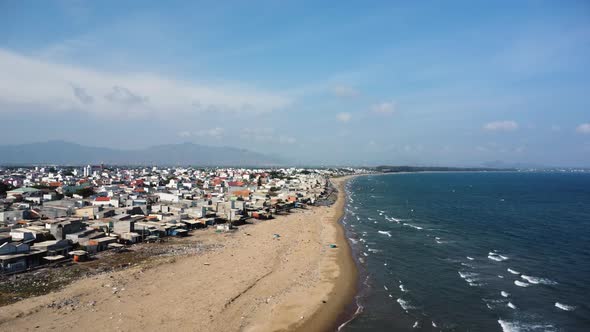 Aerial of Phan Ri Cua, Binh Thuan Province, Vietnam.