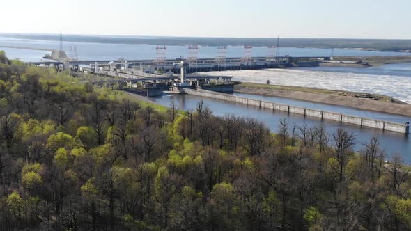 Cheboksary Dam, Volga River, Novocheboksarsk, Chuvashia Republic, Russia, Drone