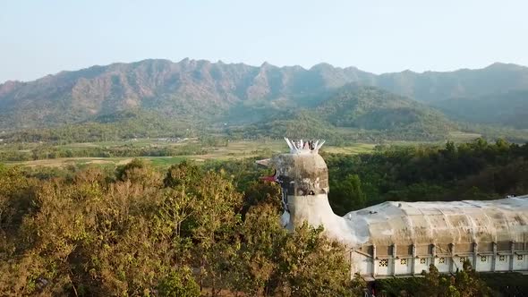 Aerial side view of Chicken church and Menoreh hills in Muntilan Indonesia