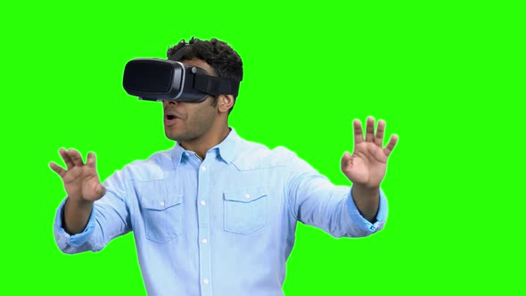 Young Scared Man Wearing Virtual Reality Glasses