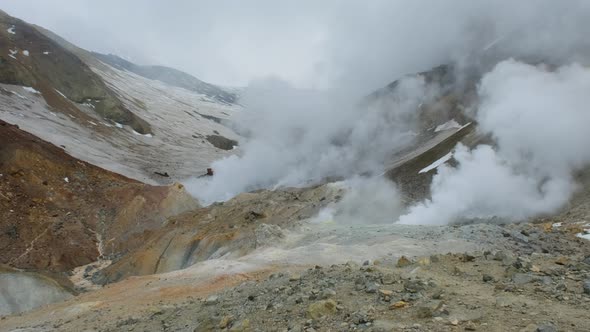 Fumaroles in Crater of Active Mutnovsky Volcano