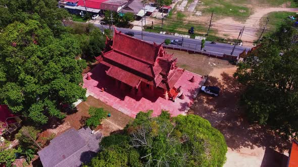 Bird's-eye view of Buddhist temple in Asia