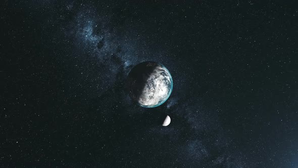 Rotate Earth Moon Orbit Star Background Top Down