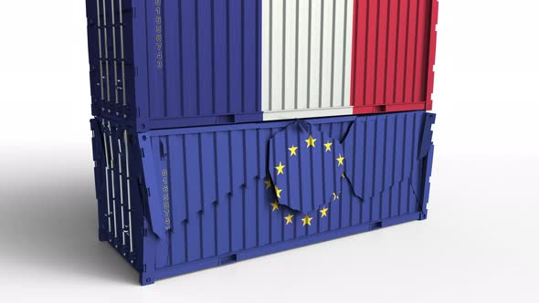 Container with Flag of France Breaks Container with Flag of EU