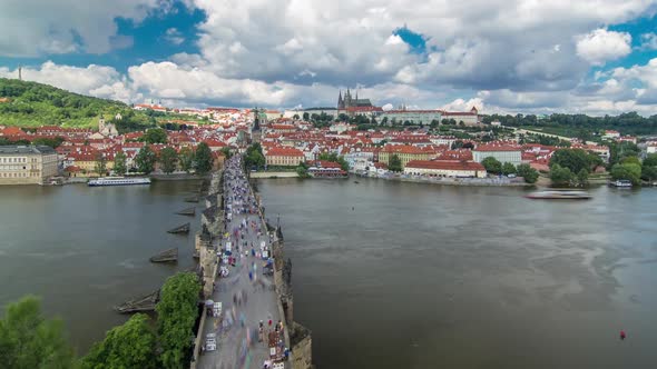 Charles Bridge and Prague Castle Timelapse View From the Bridge Tower Czech Republic