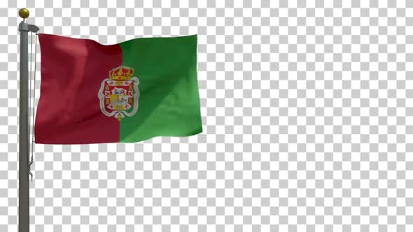 Granada City Flag (Spain) on Flagpole with Alpha Channel - 4K
