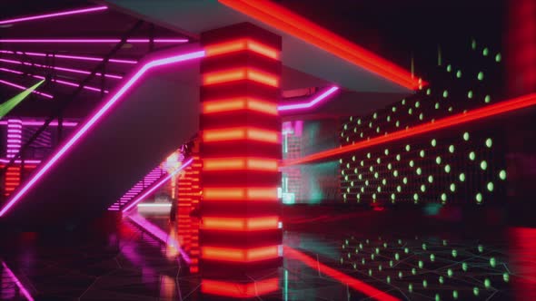 Empty Night Club with Neon Lights