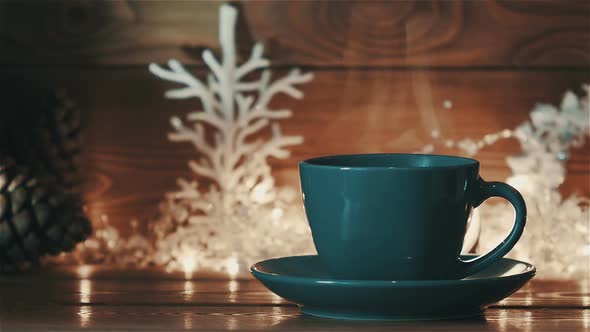 Blue Cup Of Hot Coffee Or Tea