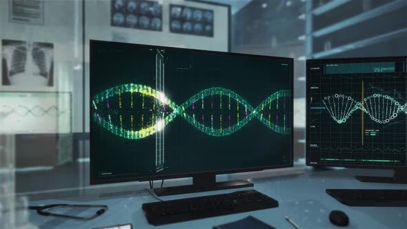 Biological Virus Laboratory Studying The Structure Of A DNA On A 3D Model alt