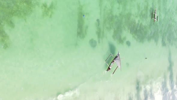 Tanzania Vertical Video  Boat Boats in the Ocean Near the Coast of Zanzibar Aerial View