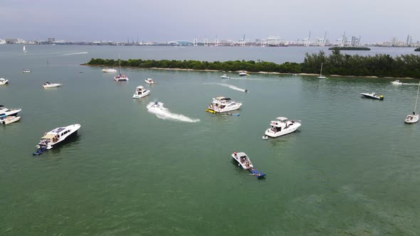 People Vacationing on Yachts and Boats during Summer in Miami, Florida - Aerial