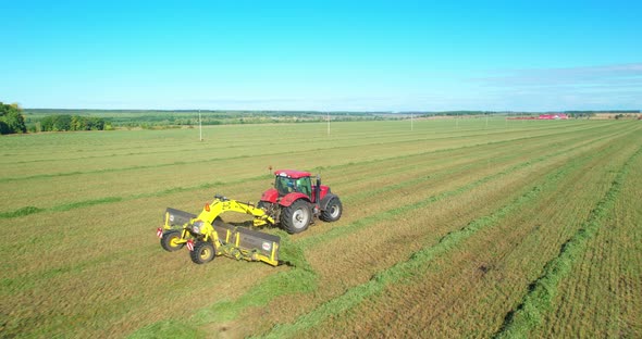 Red tractor in the field