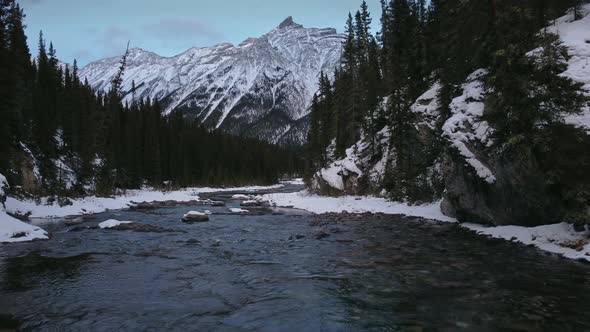 Creek in mountain forest  downstream winter