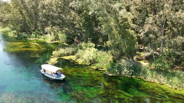 Aerial view of drone 'Azmak' river in the 'Akyaka' town - Gokova / Mugla - TURKEY