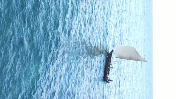 Tanzania Vertical Video  Boat Boats in the Ocean Near the Coast of Zanzibar Aerial View