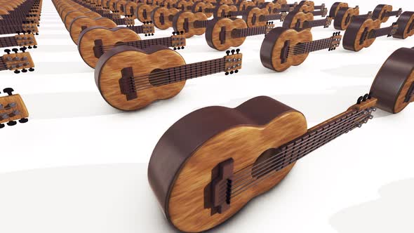 A Lot Of Wooden Guitars In A Row 4k