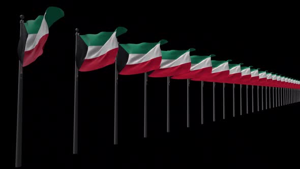 Row Of Kuwait Flags With Alpha 2K