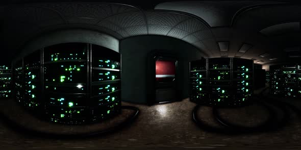 VR360 Futuristic Dark Data Center with Metal and Lights alt