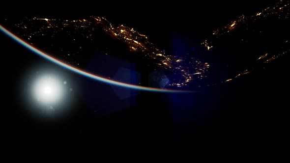 Space Sun and Planet Earth at Night alt