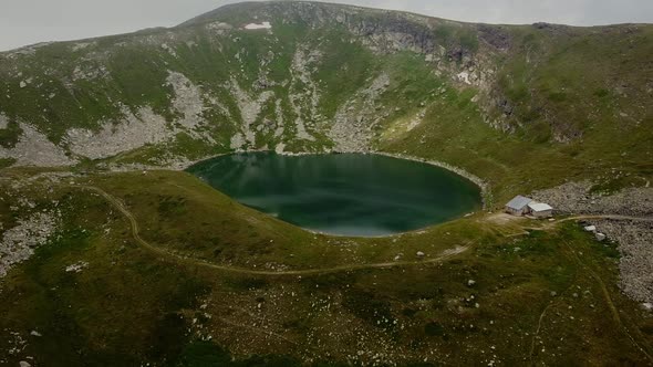 Mountain Lake frome above, Drone Shot