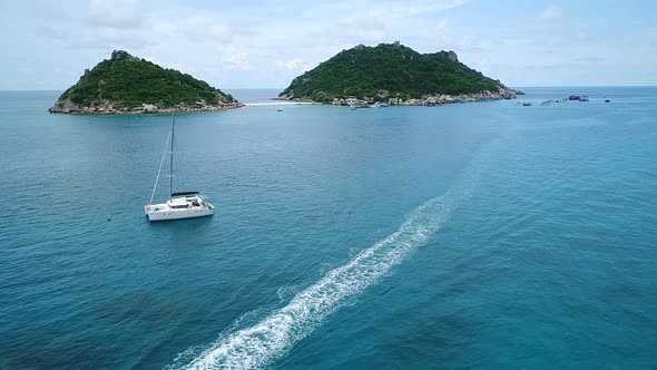 Distant Aerial view of Nang Yuan in Koh Tao, Thailand