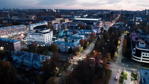 Aerial View of the City of Petrozavodsk in Russia During Twilight