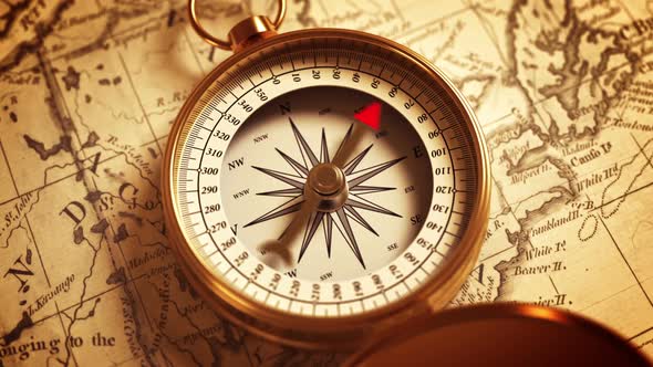 Compass On The Map Indicating Direction