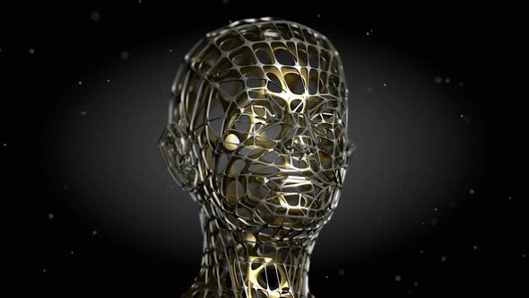 3D bi-metallic android or alien head revolving