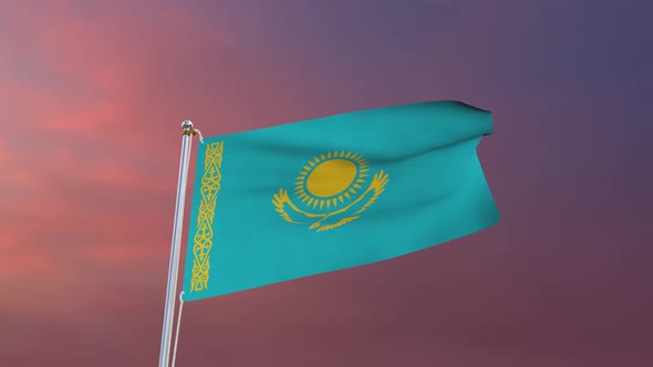 Flag Of Kazakhstan Waving 4k