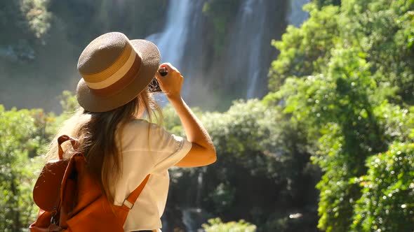 Cinematic Shot of Happy Travel Woman on Trip or Adventure