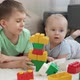 Little Boy Teaching His Baby Brother Building Tower with Toy Blocks and Bricks - VideoHive Item for Sale