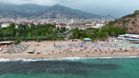 People swim in the sea aerial view 4 K Turkey Alanya